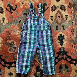 Vintage Baby OshKosh B'gosh Boys Retro Striped Plaid Airplane Overalls 24M
